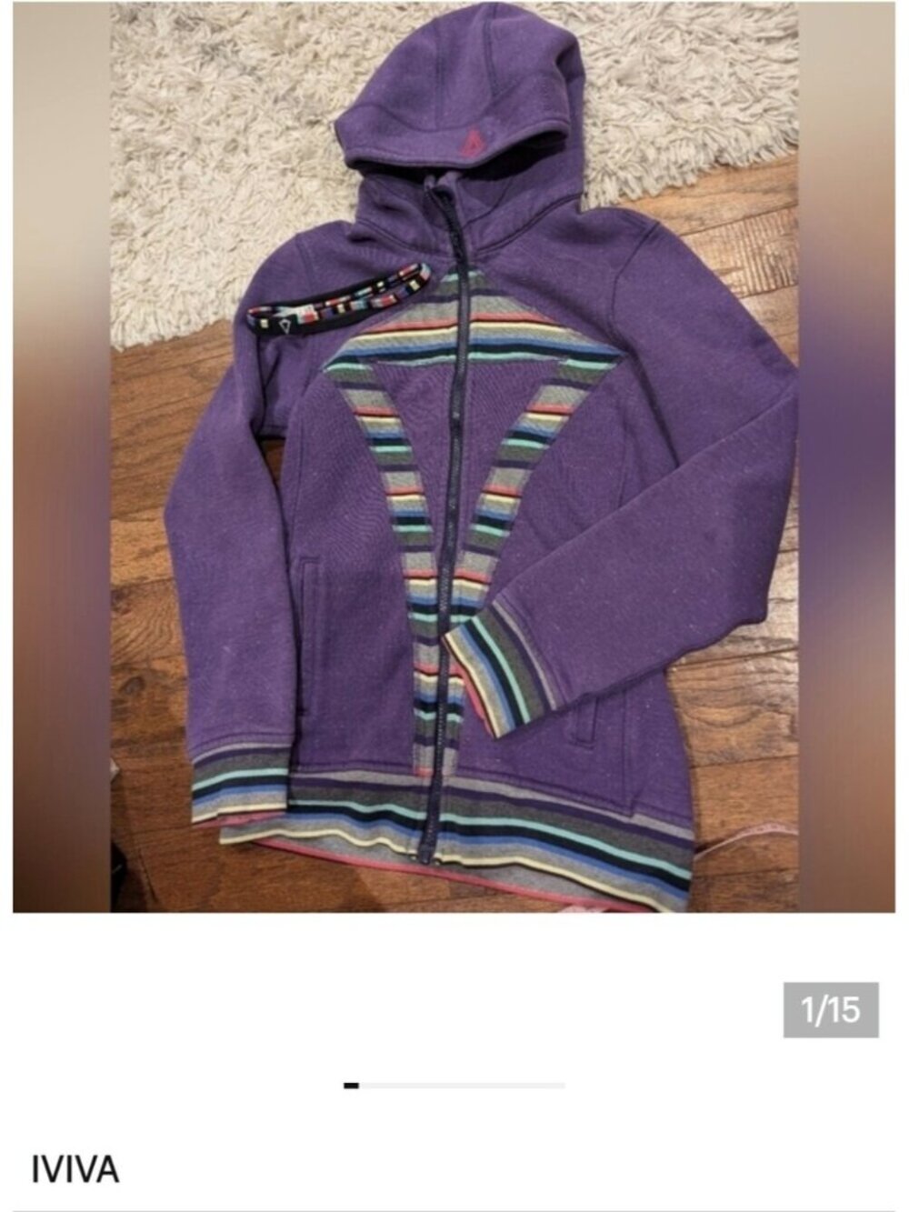 IVIVVA purple stripe sparkle Scuba Zip Hoodie & Headband Size 14